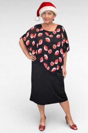 KL.643 - Must punase moonimustriga õlasalliga pidulik kleit "Aliis"