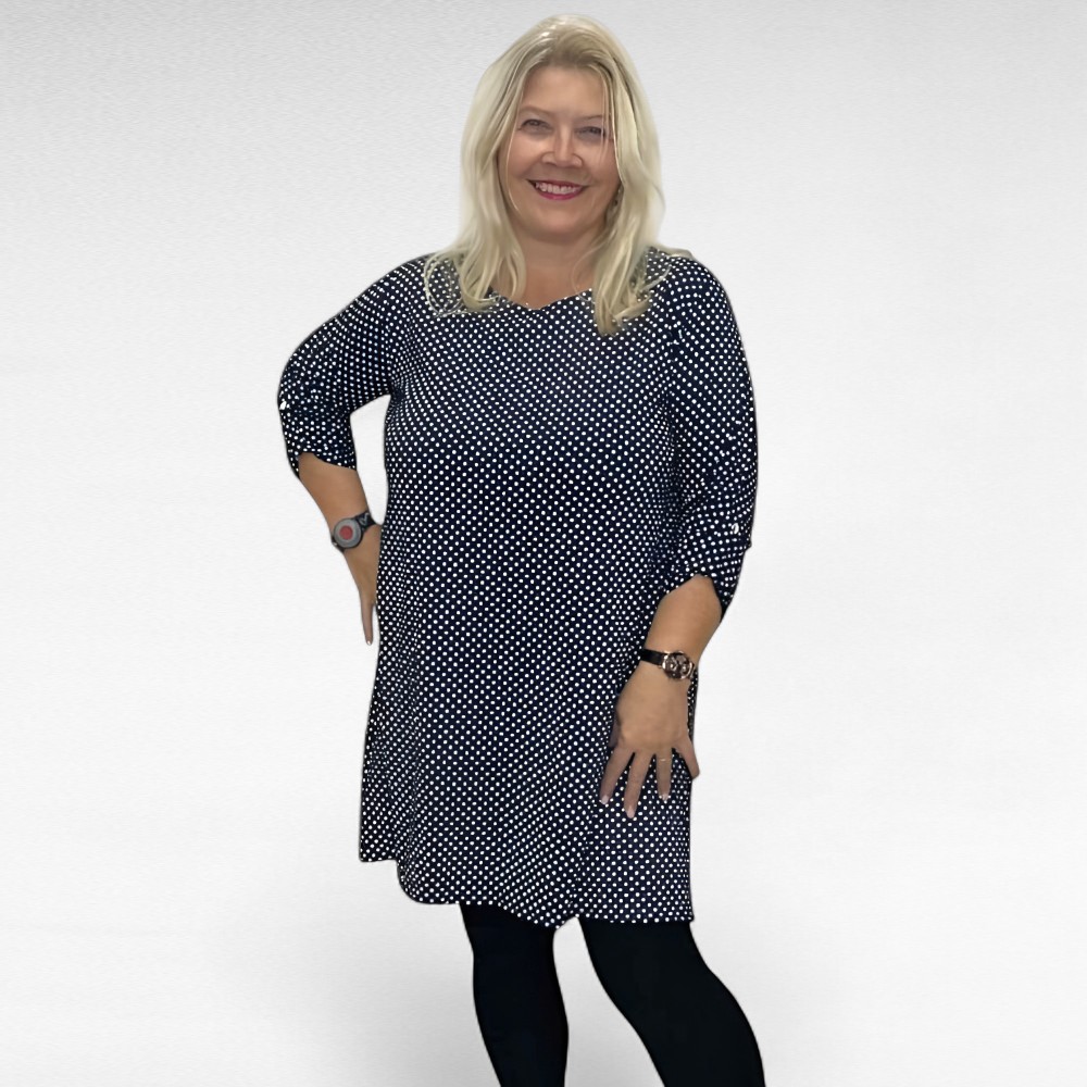 TU.369 - Naiselik tumesinine valgemummulise mustriga tuunika "Airely"