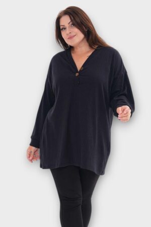 PL.260 - Mugav pehme V-kaelusega must triibulise koemustriga pluus