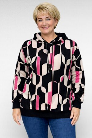 SP.016 - Roosa- ja mustakirju soojem kapuutsiga pusa "Wawa Collection"