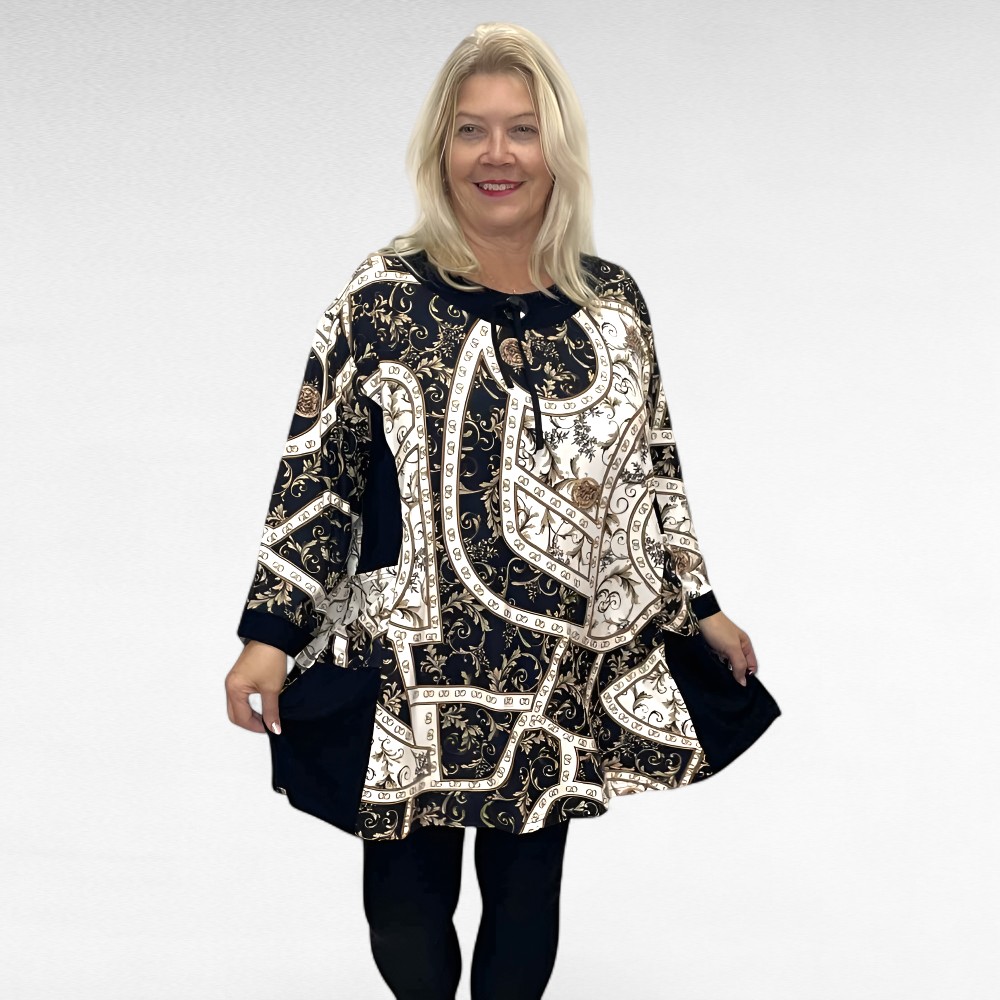 TU.520 - Mugav taskutega salendava lõikega abstraktse mustriga tuunika