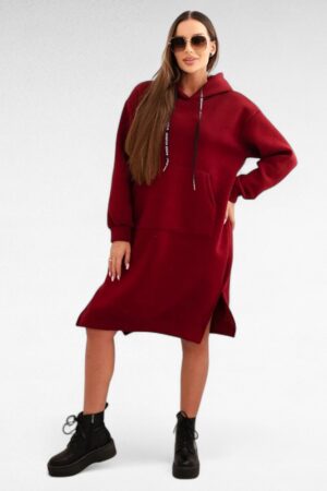 KL.691 - Veinipunane soe stiilne kapuutsiga taskutega dresskleit "Siiri"