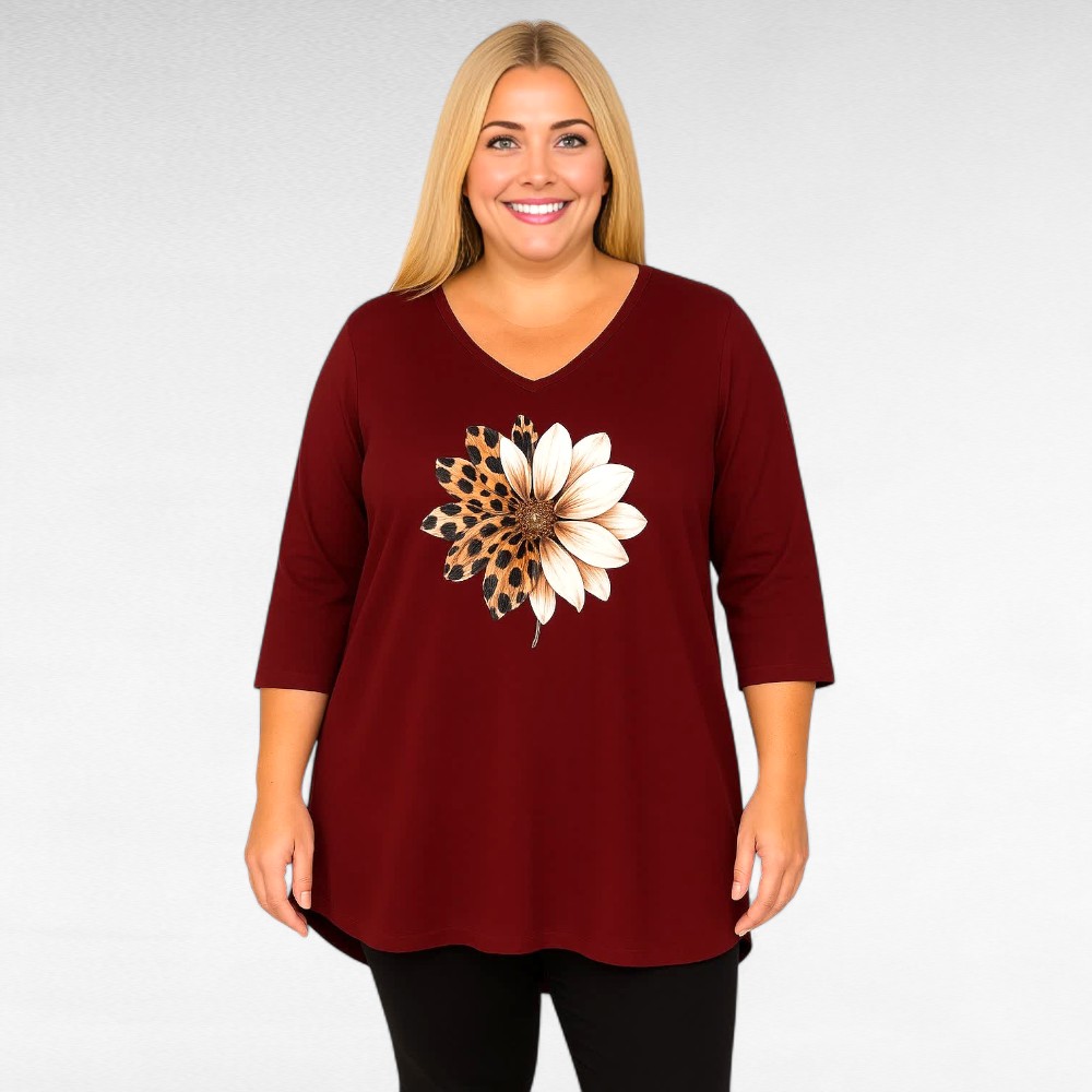 TU.613 - Naiselik puuvillane V-kaelusega lillemustriga tuunika "Betti Fashion"