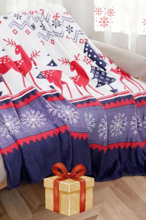 KI.022 - Armsa lumehelbe- ja põdramustriga suur pleed-tore jõulukingitus!