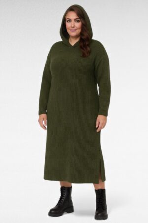 KL.377 - Stiilne pikk kapuutsiga villasegune kootud hõlst/kleit