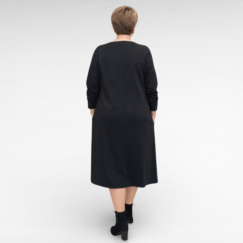 KL.689 - Must kollase- ja lillakirjute lilletikanditega taskutega kleit "Milve" - Image 3