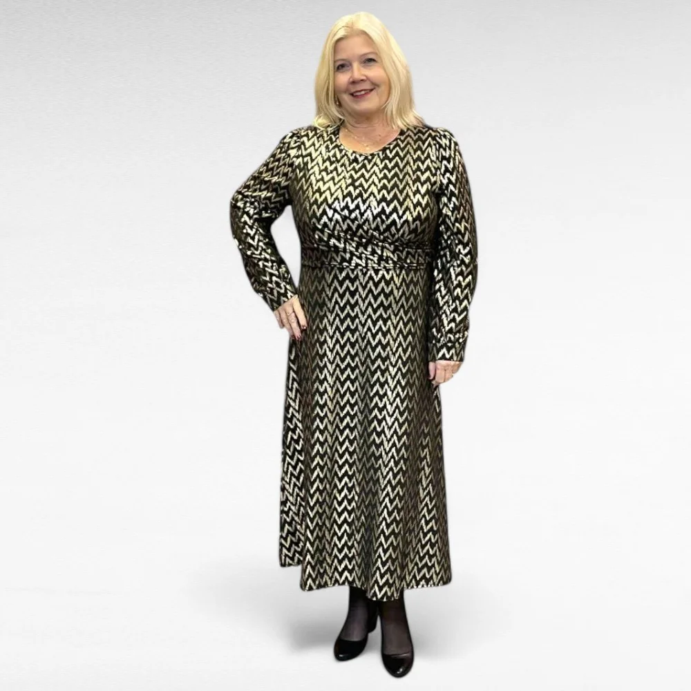 KL.509 - Luksuslik kuldne sakilise mustriga pikk kleit "Samantha"