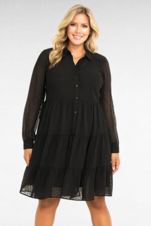 KL.308 - Stiilne must pikkade varrukatega satsiline kleit "Simply Be"