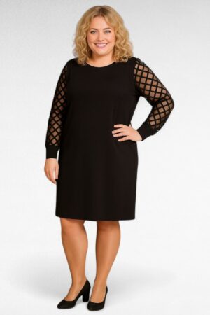 KL.805 - Must pitsiliste varrukatega puuvillane minikleit "Mirtely"