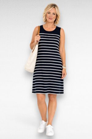 Must valgetriibulise mustriga lühem suvekleit "Seppälä" (KL.091)