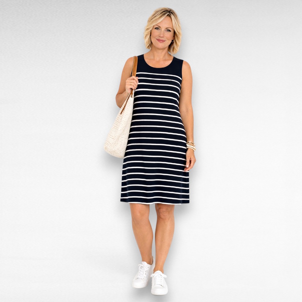 Must valgetriibulise mustriga lühem suvekleit "Seppälä" (KL.091)