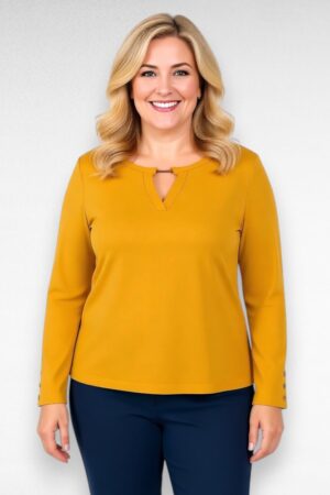 Ookrikollane metallkaunistusega puuvillane pluus  (PL.562)