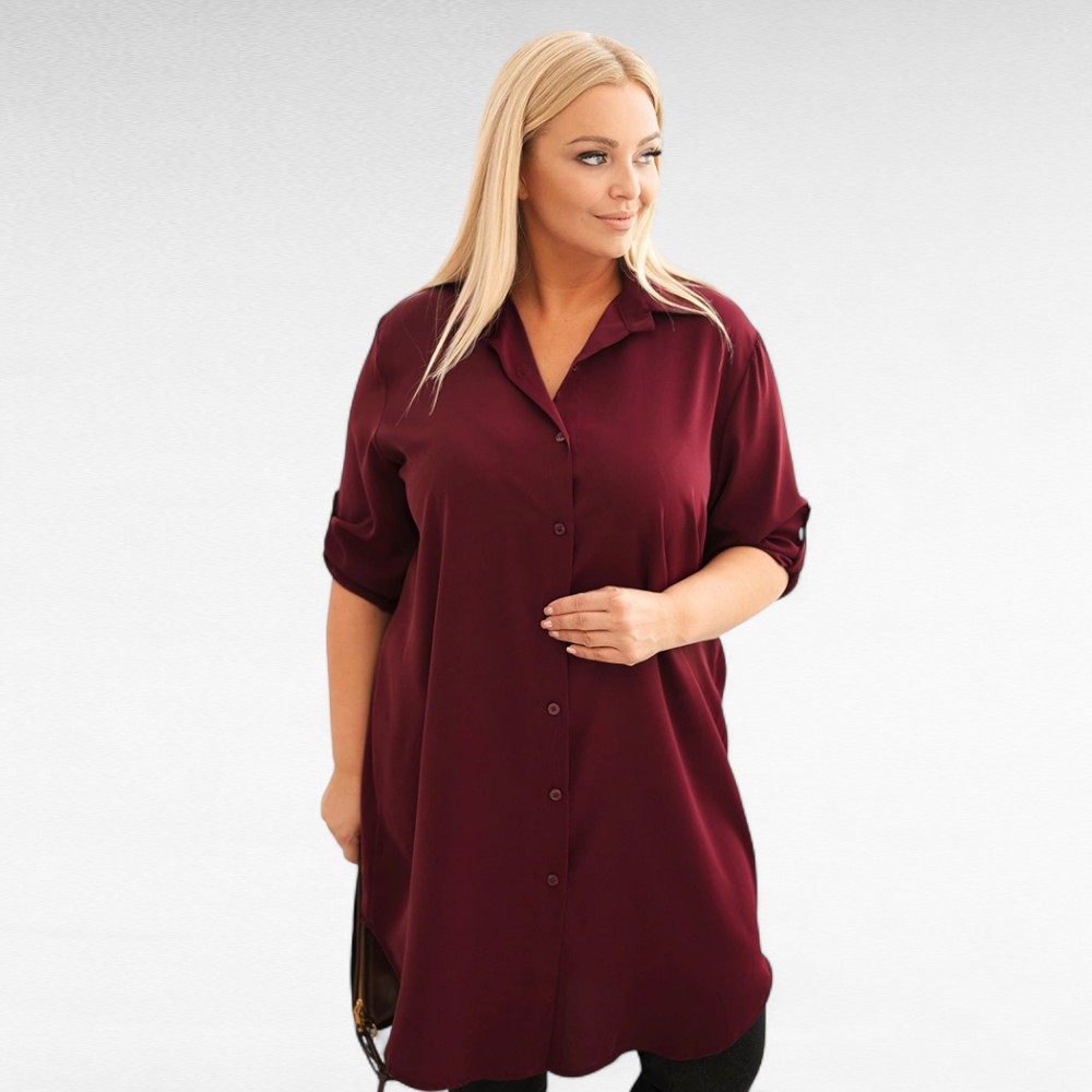 PL.499 - Pikk eest nööpidega naiselik siidjas pluus/tuunika "New Collection"