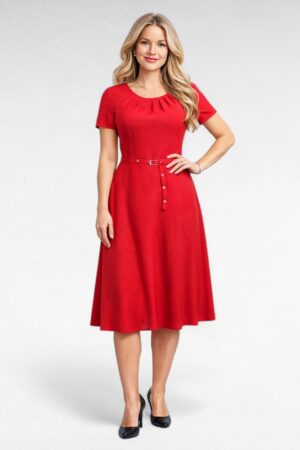 KL.562 - Punane soliidne alt voodriga kroogitud kaelusega kleit "BPC"