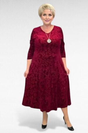 KL.785 - Veinipunane veluursametist roosimustriga pidulik kleit