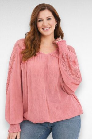 Roosa pitsiliste varrukatega pluus "Julipa" (PL.170)