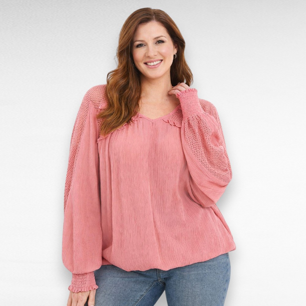 Roosa pitsiliste varrukatega pluus "Julipa" (PL.170)