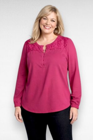 PL.064 - Lillakasroosa pitsiline pikem pluus  "Blancheporte"