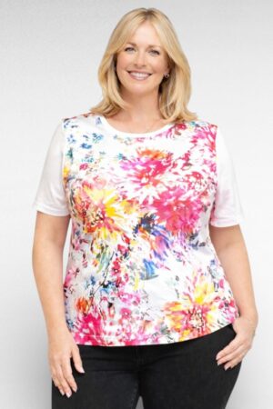 PL.443 - Valge värvilise pitsilise lillemustriga pluus "Text"