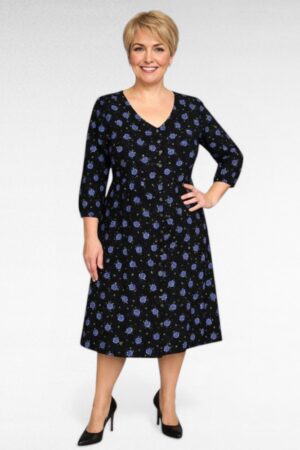 Must sinisekirju lillemustriga kleit "Evans" (KL.504)