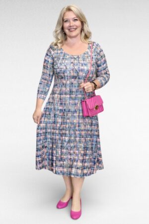 KL.168 - Oranži- ja sinisekirju rombimustriga kleit "Sirli"