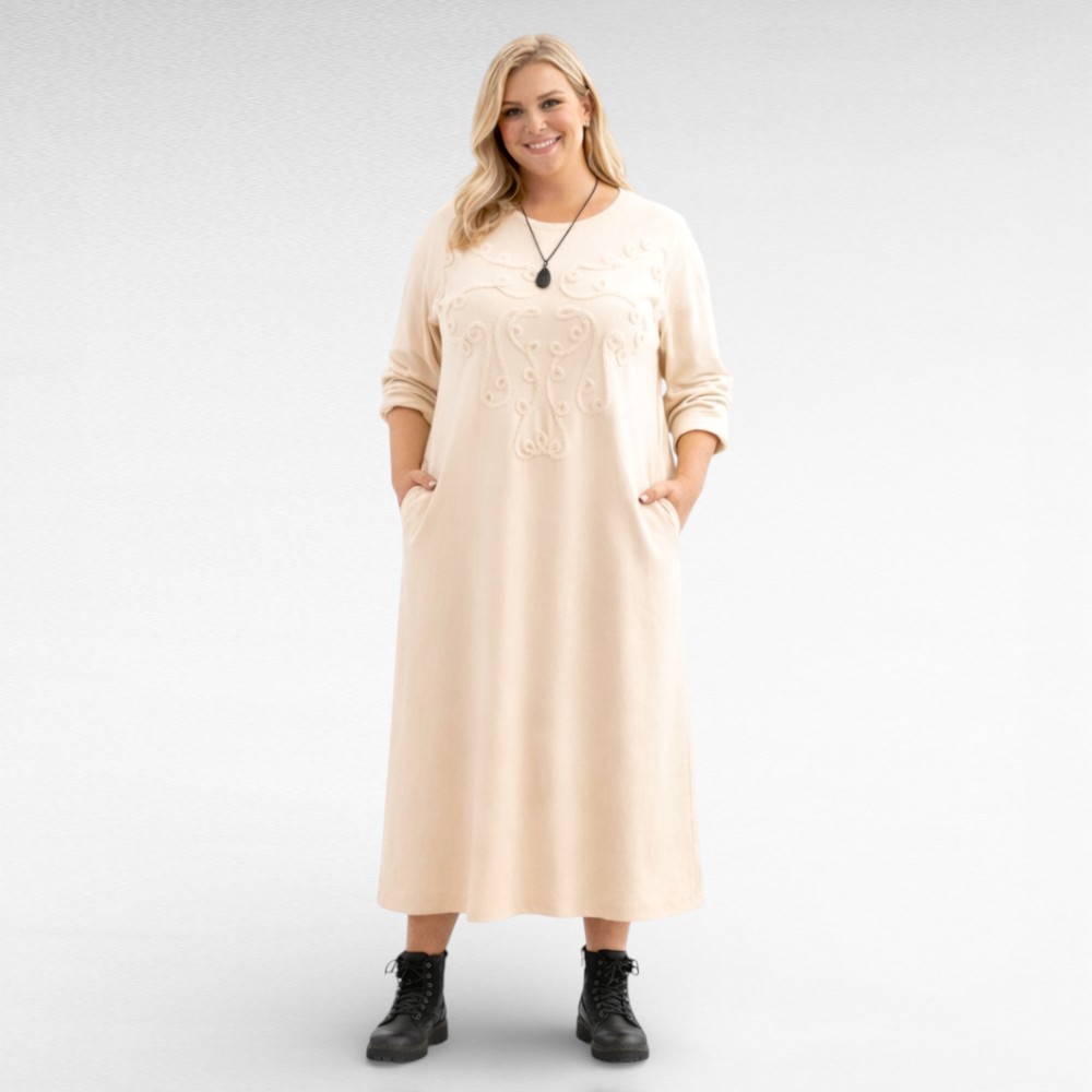 KL.921 - Pikk stiilne tikanditega ehitud taskutega dresskleit Itaaliast - Image 2