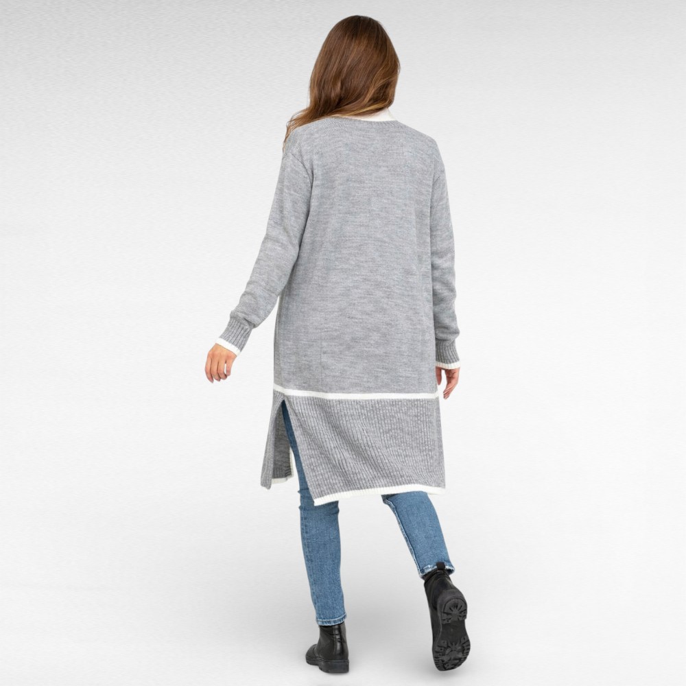 KA.157 -Triibulise mustriga taskutega pikem pehme kardigan - Image 4