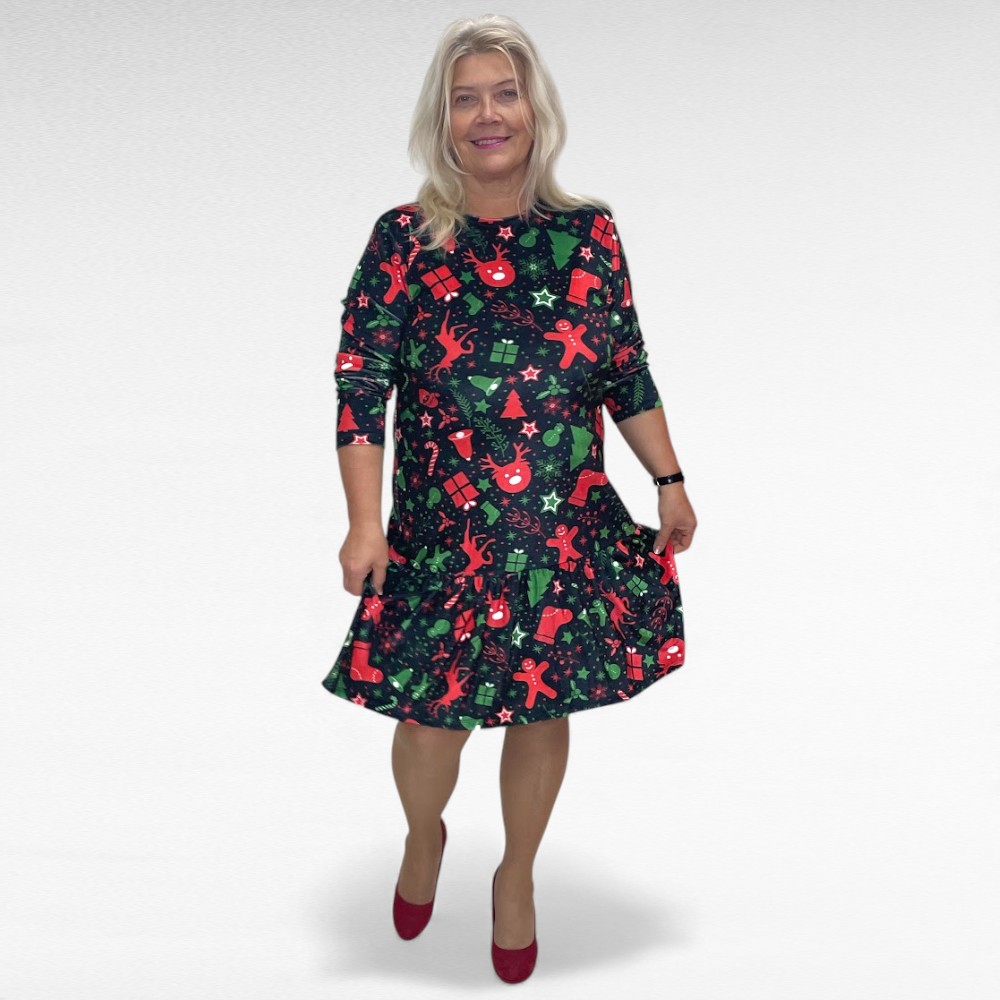 TU.148 - Armas veluursametist jõuluteemalise mustriga alt satsiga kleit "Mairit"