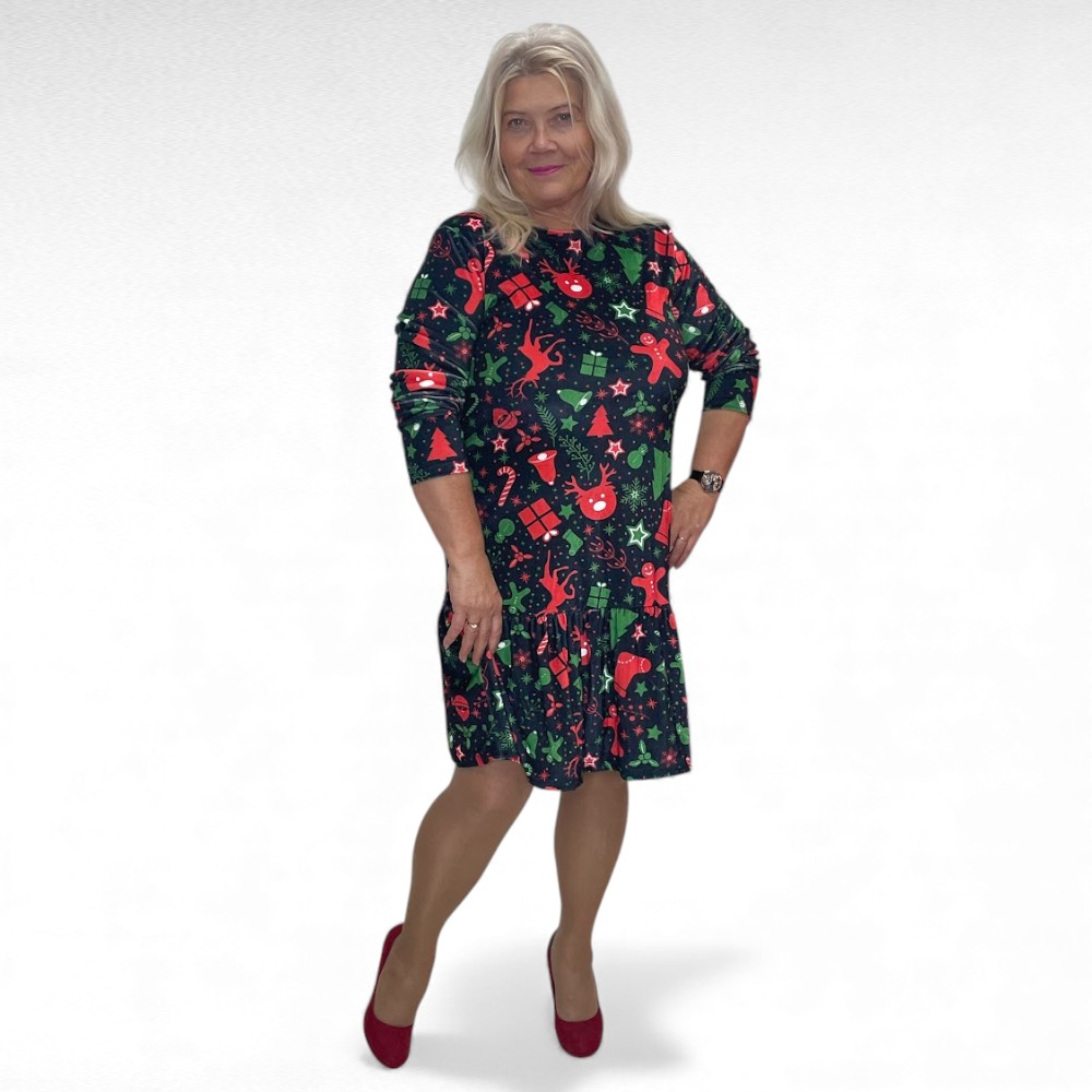 TU.148 - Armas veluursametist jõuluteemalise mustriga alt satsiga kleit "Mairit" - Image 2