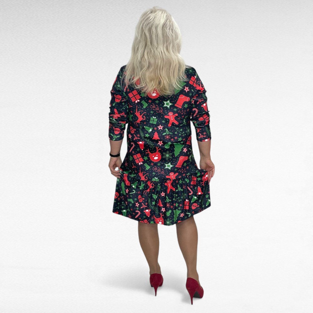 TU.148 - Armas veluursametist jõuluteemalise mustriga alt satsiga kleit "Mairit" - Image 3