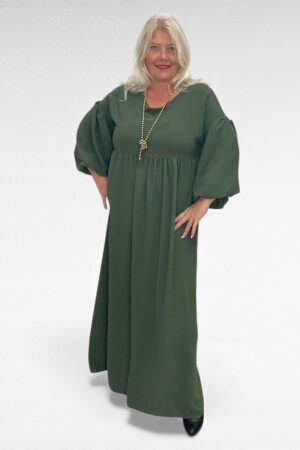 KL.941 - Naiselik khakiroheline balloonvarrukatega maksikleit "Helena"