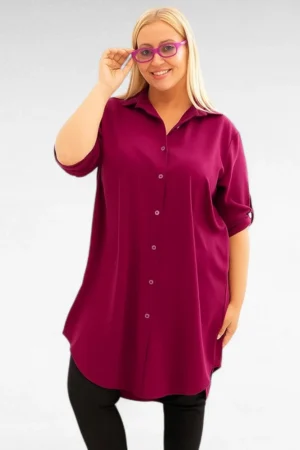 PL.499 - Pikk eest nööpidega naiselik siidjas pluus/tuunika "New Collection"