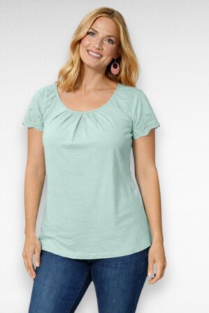 PL.034 - Heleroheline broderiipitsist varrukatega pluus "Blancheporte"