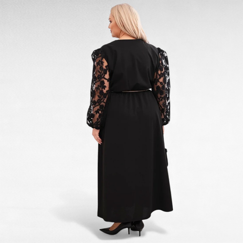 KL.109 - Must pitsvarrukatega pidulik pikk kuldse vööga kleit "Monic" - Image 3