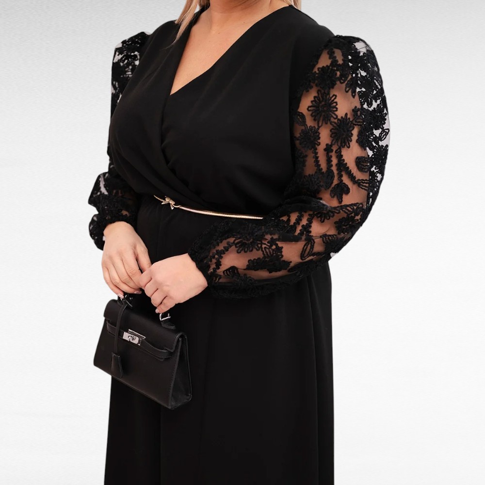 KL.109 - Must pitsvarrukatega pidulik pikk kuldse vööga kleit "Monic" - Image 2