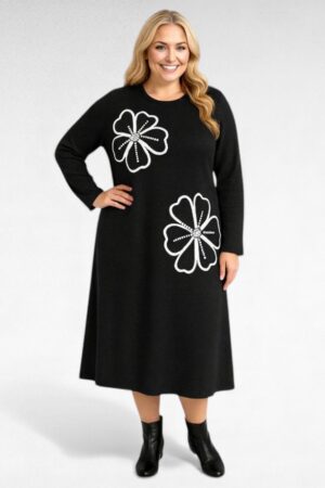 KL.127 - Stiilne efektse suure lillemustriga kootud kleit