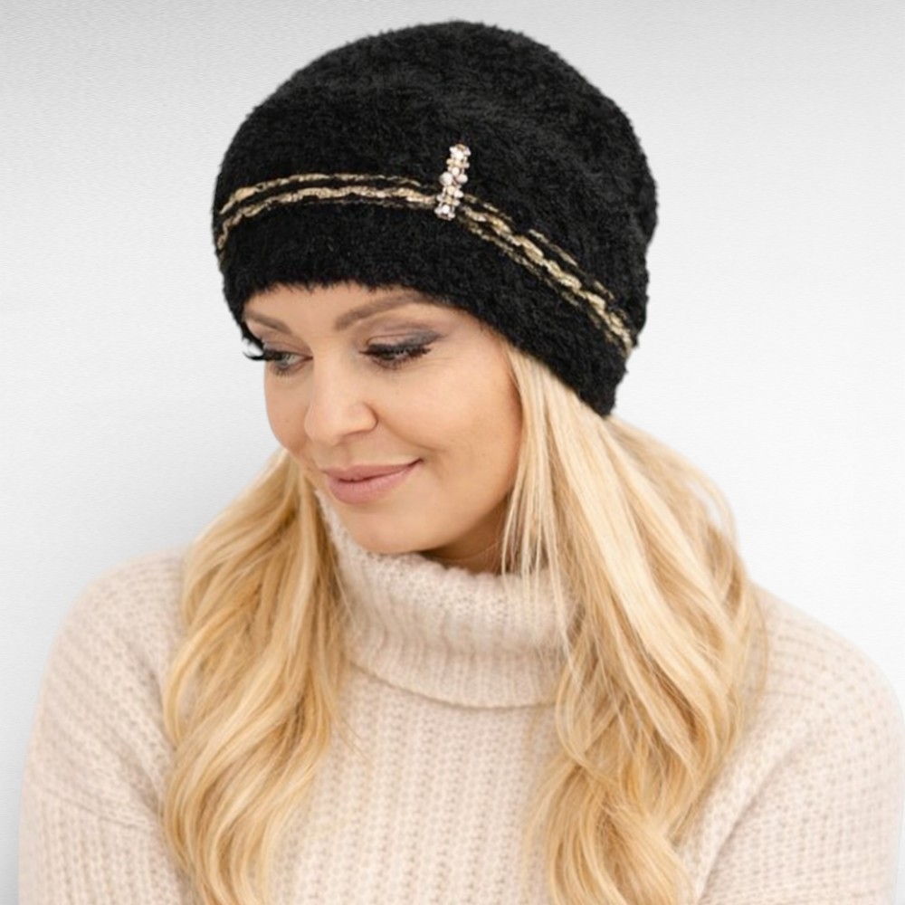 MU.129 - Pehme karvane ja soe sätendvate kivikestega naiste müts - Image 2