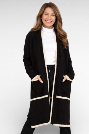 KA.157 -Triibulise mustriga taskutega pikem pehme kardigan