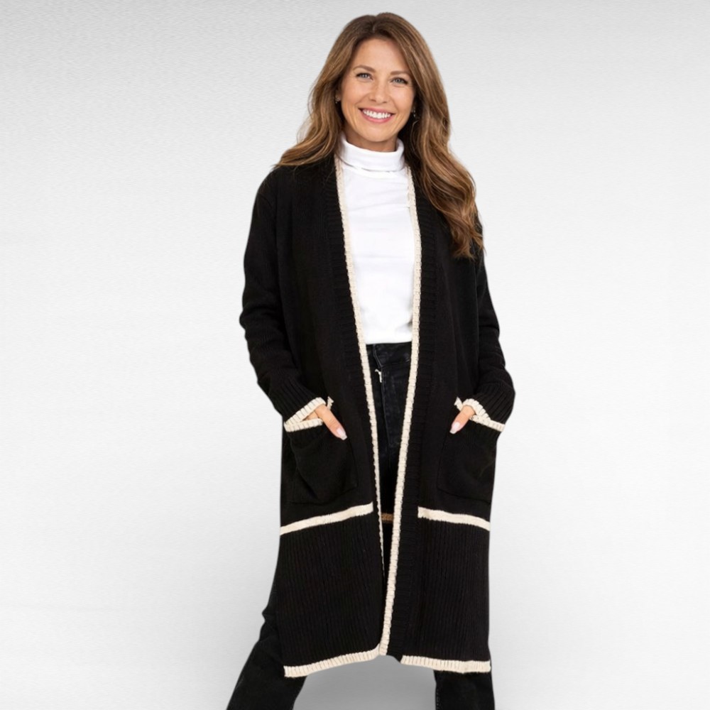 KA.157 -Triibulise mustriga taskutega pikem pehme kardigan