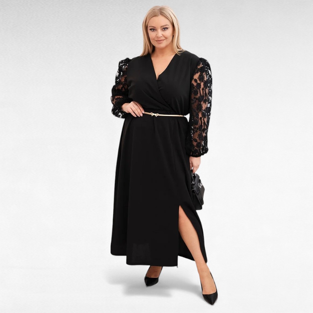 KL.109 - Must pitsvarrukatega pidulik pikk kuldse vööga kleit "Monic"