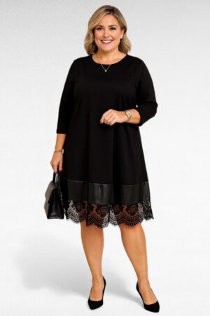 KL.123 -  Must pidulik alt naha imitatsiooniga ja pitsiga kleit