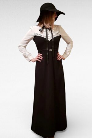 KL.354 - Pikk kontrasttoonides naiselik pitsiga kaunistatud kleit "Lilia"