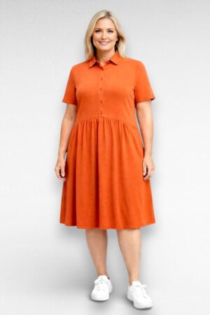 KL.141 - Oranž puuvillane taskutega kleit Inglismaalt firmalt "Seasalt"