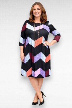 Lilla- ja roosakirju geomeetrilise mustriga kleit  (KL.208)