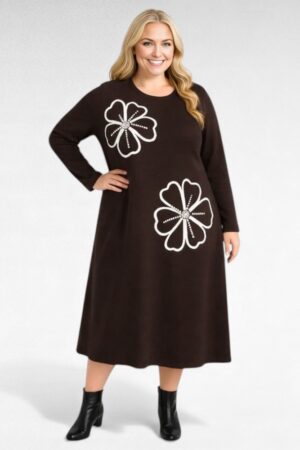 KL.127 - Stiilne efektse suure lillemustriga kootud kleit