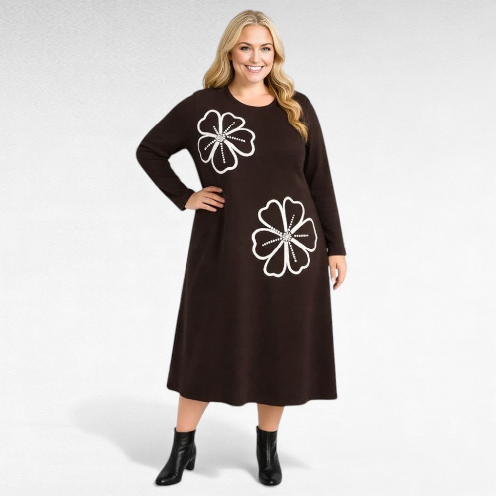 KL.127 - Stiilne efektse suure lillemustriga kootud kleit - Image 3