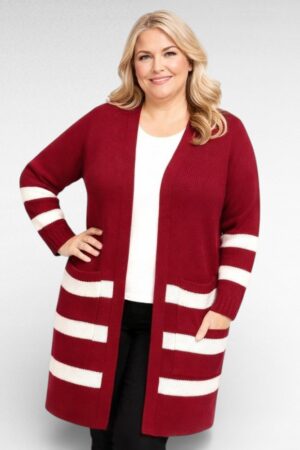 KU.077 - Valgetriibulise mustriga pikk taskutega kardigan "Annika"