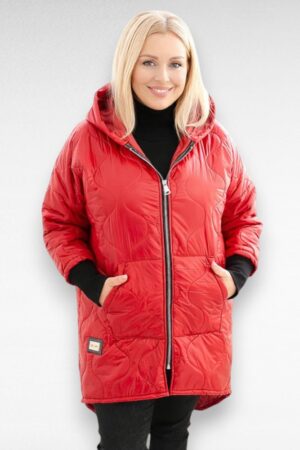 JO.058 - Pikem punane kapuutsiga kevadjope naistele