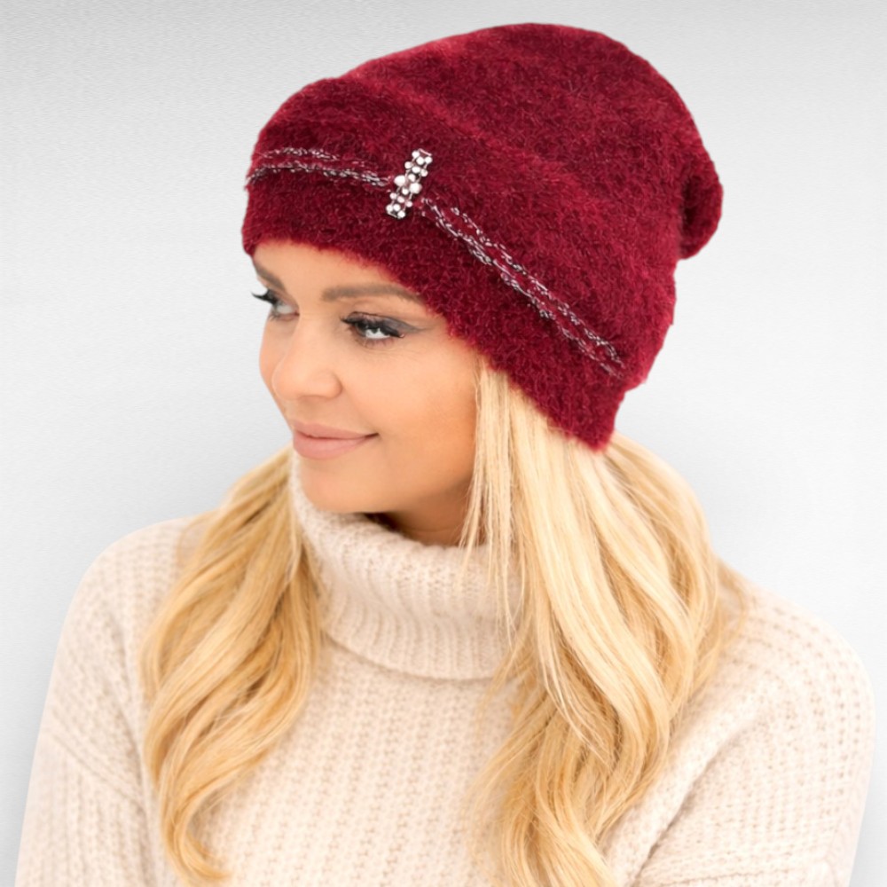 MU.129 - Pehme karvane ja soe sätendvate kivikestega naiste müts - Image 3