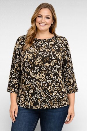 PL.381 - Mustjaspruun kirju mustriga puuvillane naiste pluus "Serengeti"